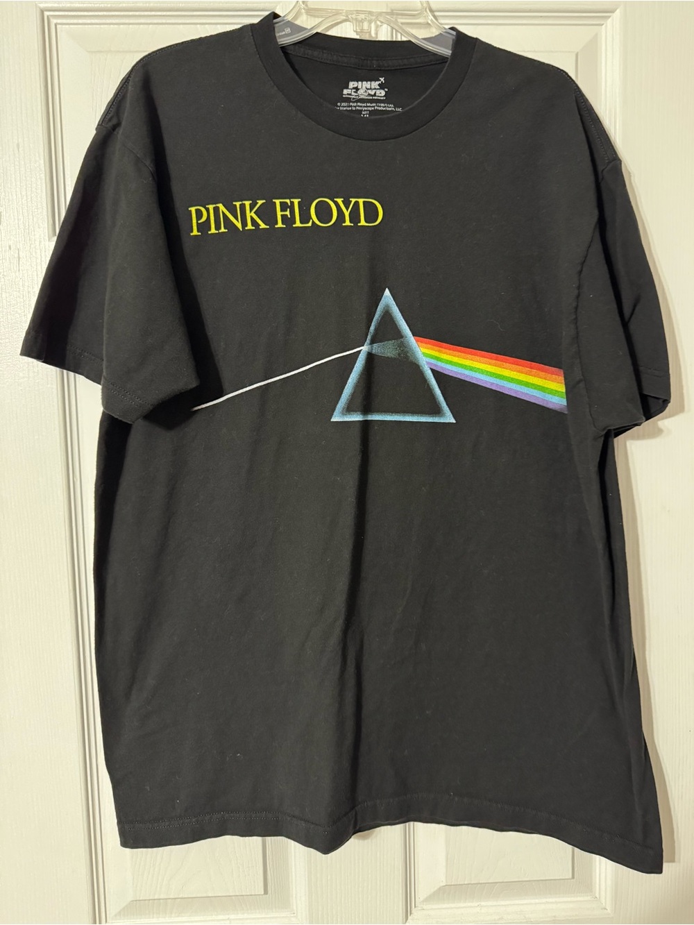 Pink Floyd Black Tee with Yellow Logo and Rainbow Prism